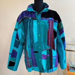 Vintage Santa Fe Recreations Women’s Aztec Jacket | Southwestern Boho Fringe | M